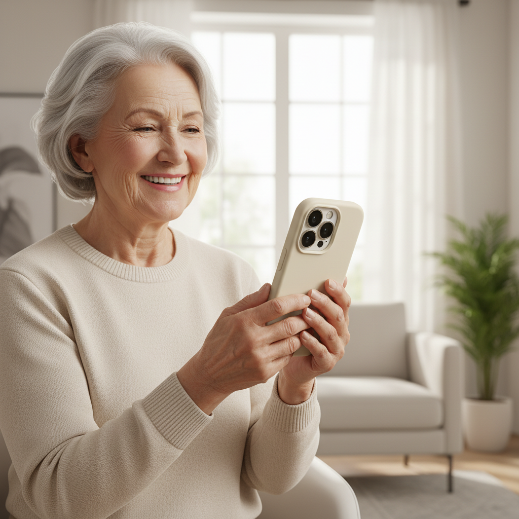 Elderly woman with Aurex case